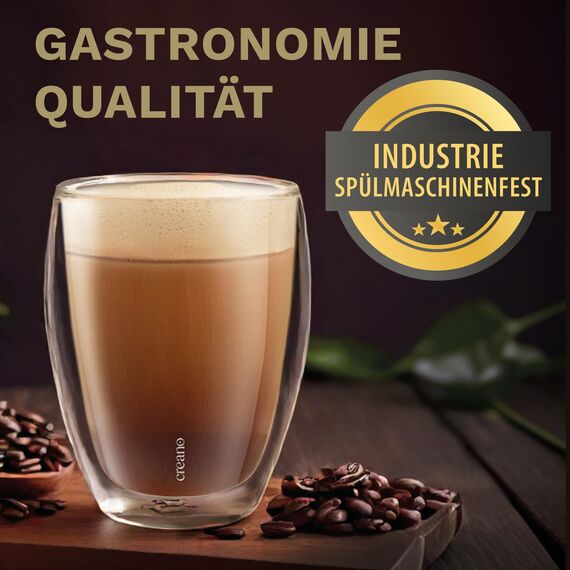 Creano PREMIUM doppelwandige Trinkgläser 400ml - 6er Set - OHNE versiegeltes LOCH deshalb Gastronomie Qualität - 100% Spülmaschinenfest - doppelwandige Gläser - Latte Gläser - Cappucinotassen