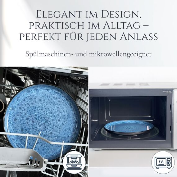 Steingut Frühstücksteller 6 Personen Ibiza TESTSIEGER, Traumhaftes Mediterranes Steingut Dessertteller Set, Kleine Teller, Salatteller - Pure Living in Tiefblau
