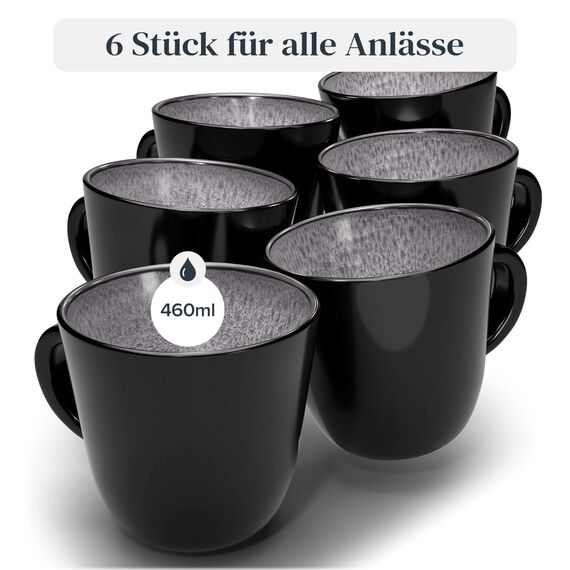 Steingut Kaffeetassen 6 Personen Ibiza TESTSIEGER, Traumhaftes Mediterranes Steingut Tassen Set, Stylisches Tee- und Kaffeebecher Set, Pure Living in Grau