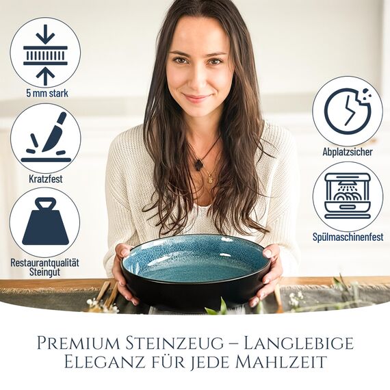 Steingut Servier Teller Groß Ibiza TESTSIEGER, Traumhafte Mediterrane Steingut Servierplatte, Serving Plate Oval, Servierteller Groß - Pure Living in Petrol