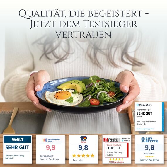 Steingut Frühstücksteller 6 Personen Ibiza TESTSIEGER, Traumhaftes Mediterranes Steingut Dessertteller Set, Kleine Teller, Salatteller - Pure Living in Tiefblau