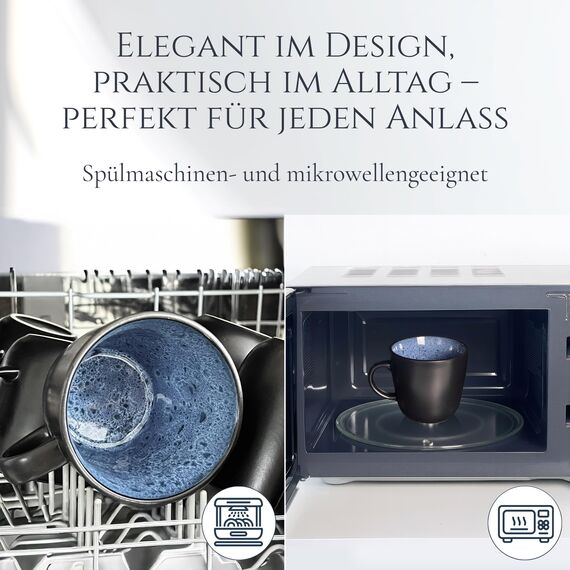 Steingut Kaffeetassen 6 Personen Ibiza TESTSIEGER, Traumhaftes Mediterranes Steingut Tassen Set, Stylisches Tee- und Kaffeebecher Set, Pure Living in Salbeigrün