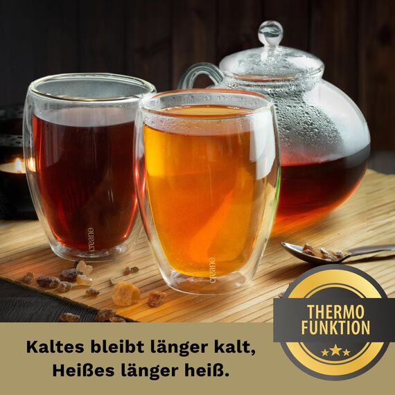 Creano PREMIUM doppelwandige Trinkgläser 400ml - 6er Set - OHNE versiegeltes LOCH deshalb Gastronomie Qualität - 100% Spülmaschinenfest - doppelwandige Gläser - Latte Gläser - Cappucinotassen
