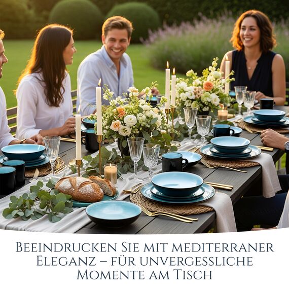 Steingut kleine Tassen 6 Pers. Ibiza Hochwertiges Mediterranes TEST SEHR GUT Tassen Set, Spülmaschinen-, Mikrowellen- und Kratzfest - Stylisches Tee- und Kaffeebecher Set - Pure Living in Aquamarin