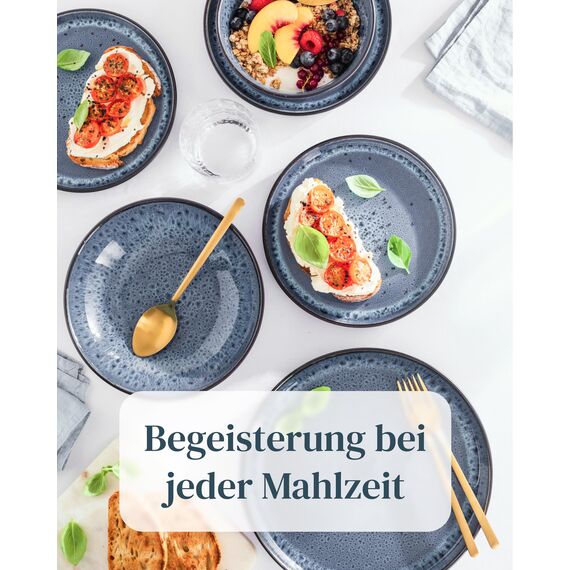 Steingut Geschirrset 12 Personen Ibiza 36 tlg. TESTSIEGER, Traumhaftes Mediterranes Steingut Geschirr Set, Schüssel- und Teller Set, Tafelservice 12 Personen, Geschirrsets Pure Living in Rauchblau