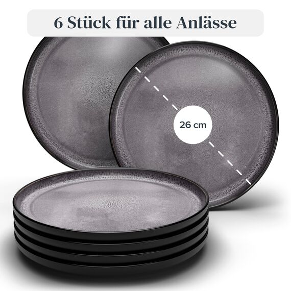 Steingut Teller Groß 6 Personen Ibiza TESTSIEGER, Traumhaftes Mediterranes Steingut Speiseteller Set, Stylisches Essteller Set, Pure Living in Grau