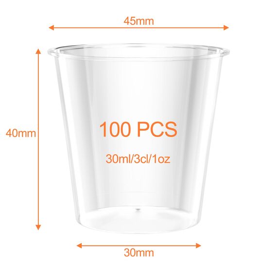 Magrimaxio 100 Stück schnapsgläser plastik, 3cl/30ml shotgläser, Shot Becher aus PS Material, schnapsbecher, pinnchen Gläser, wiederverwendbar plastikbecher, shotbecher, für Verkostung, Partys