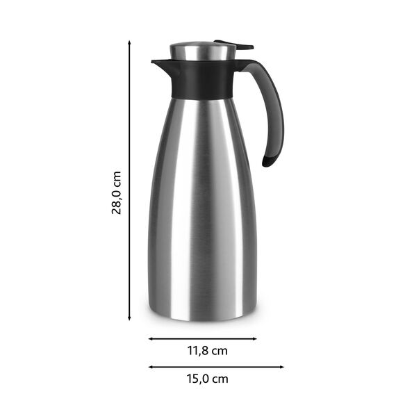 Emsa Soft Grip Isolierkanne, 1,5 Liter, Edelstahl, 12 Stunden heiß + 24 Stunden kalt, Auslaufsicher, Rutschfester Griff, Farbe Schwarz, 514499