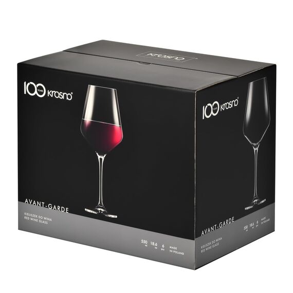 Krosno Rotweingläser | Set von 6 | 490 ML | Avant-Garde Kollektion | Bleifreies Kristallglas | Für Zuhause, Restaurants & Partys | Spülmaschinenfest