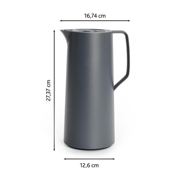 Emsa Motiva Thermoskanne 1l, Isolierkanne mit Quick-Press-Verschluss, 12h heiß, 24h kalt, Glaskolben, Made in Germany, Teekanne Thermo, Nordisches Design, anthrazit, N41701