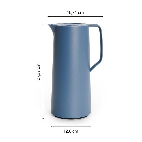 Emsa Motiva Isolierkanne 1l, Kaffeekanne Thermo mit Quick-Press-Verschluss, Thermoskanne hält 12h heiß, 24h kalt, Glaskolben, Made in Germany, nordisches Design, nord blau, N41703