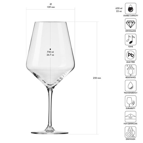 Krosno Kristall-Rotweingläser | 4er-Set | 730 ml | Avant-Garde Collection | Ideal für Haushalt, Restaurant und Party | Spülmaschinenfest | Bleifreies Kristallglas