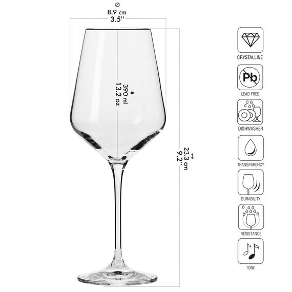 Krosno Große Weißweingläser | Set von 6 | 390 ML | Avant-Garde Kollektion | Bleifreies Kristallglas | Für Zuhause, Restaurants & Partys | Spülmaschinenfest