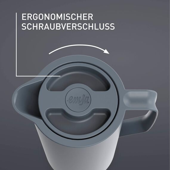 Emsa Motiva Thermoskanne 1l, Isolierkanne mit Quick-Press-Verschluss, 12h heiß, 24h kalt, Glaskolben, Made in Germany, Teekanne Thermo, Nordisches Design, anthrazit, N41701