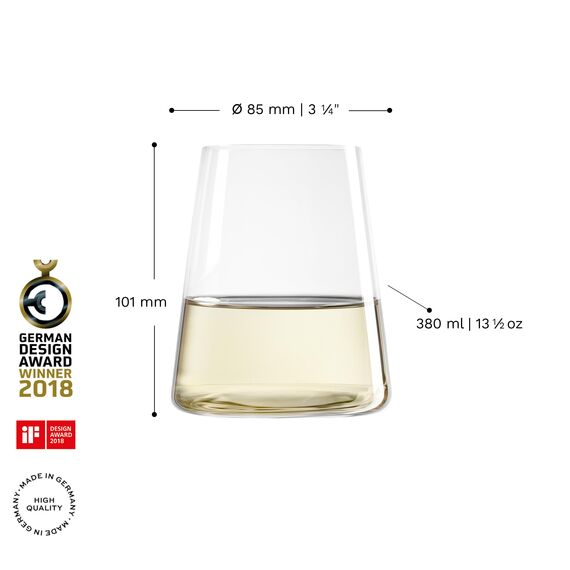 Stölzle Lausitz Weißweinbecher Power 6er-Set 380 ml – Moderne Weingläser ohne Stiel für maximale Aromaentfaltung – Flache Weißweingläser aus Kristallglas – Spülmaschinen- & Stoßfest, Made in Germany
