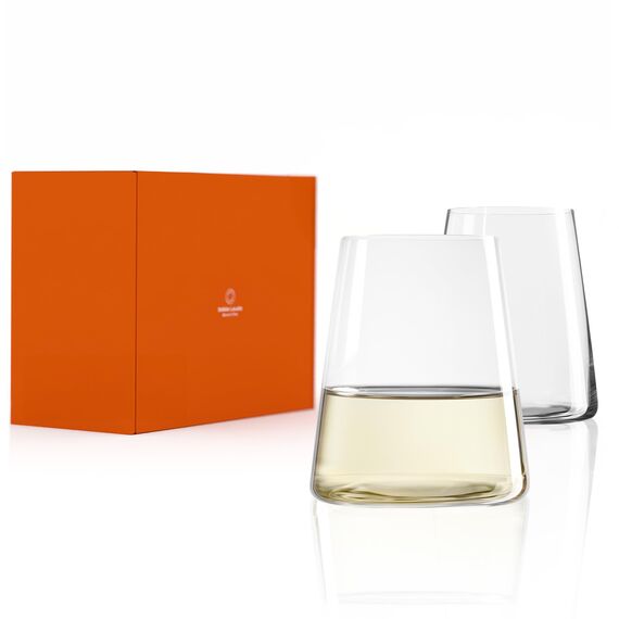 Stölzle Lausitz Weißweinbecher Power 2er-Set 380 ml – Moderne Weingläser ohne Stiel für maximale Aromaentfaltung – Flache Weißweingläser aus Kristallglas – Spülmaschinen- & Stoßfest, Made in Germany