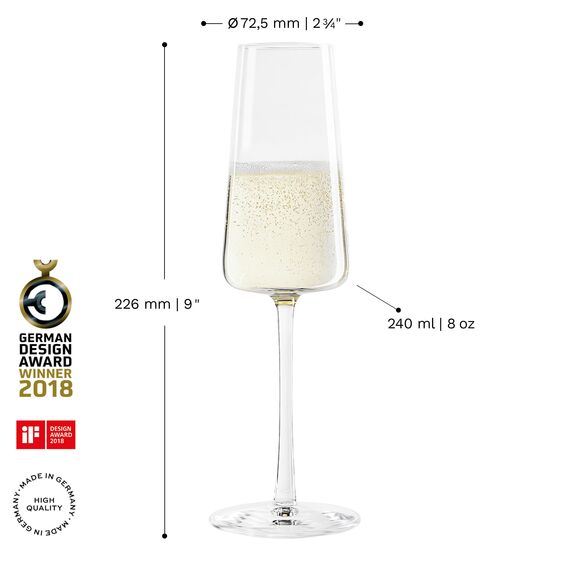 Stölzle Lausitz Champagner Gläser Power 6er-Set 240ml – Eleganter Champagnerkelch ideal für Sekt & Prosecco – Hochwertige Kristall Sektgläser aus deutscher Herstellung – Spülmaschinen- & Stoßfest