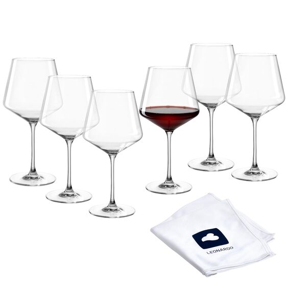 LEONARDO HOME Burgunderglas PUCCINI (6er Set) inkl. Poliertuch • Spülmaschinenfeste Wein-Gläser (730 ml) • Stoßfest & Alltagstauglich • 040981