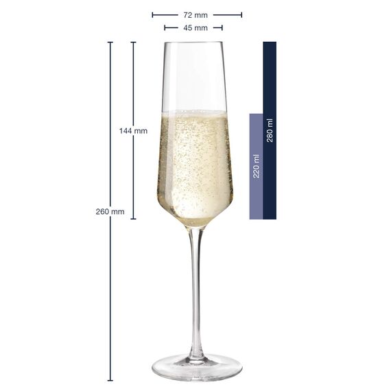 Leonardo Puccini Sekt-Glas, 1 Stück, spülmaschinenfestes Prosecco-Glas, Sekt-Kelch mit gezogenem Stiel, Champagner-Glas, 280 ml, 069550
