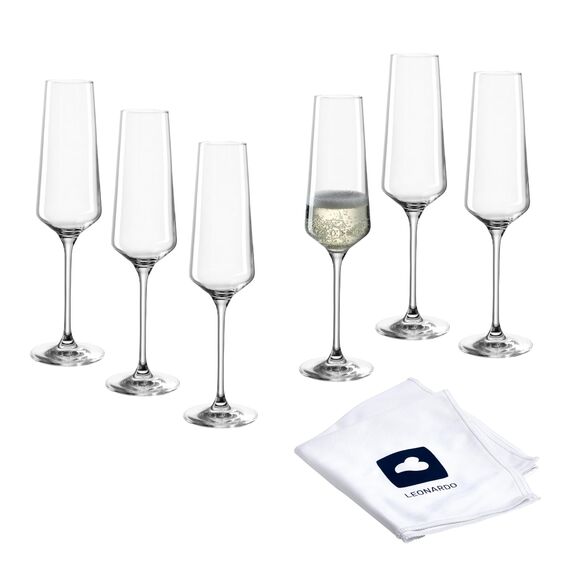 LEONARDO HOME Sektgläser PUCCINI (6er Set) inkl. Poliertuch • Spülmaschinenfeste Prosecco-Kelche (280 ml) • Stoßfest & Alltagstauglich • 040979