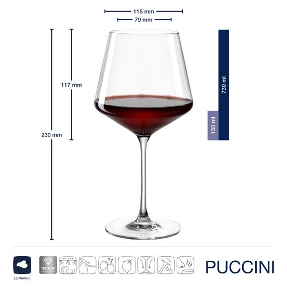 LEONARDO HOME Burgunderglas PUCCINI (6er Set) inkl. Poliertuch • Spülmaschinenfeste Wein-Gläser (730 ml) • Stoßfest & Alltagstauglich • 040981