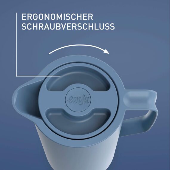 Emsa Motiva Isolierkanne 1l, Kaffeekanne Thermo mit Quick-Press-Verschluss, Thermoskanne hält 12h heiß, 24h kalt, Glaskolben, Made in Germany, nordisches Design, nord blau, N41703