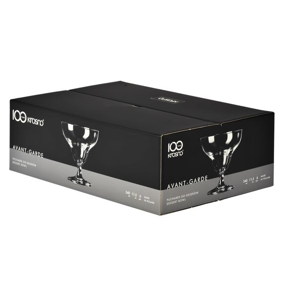 Krosno - Dessertgläser Glas Eisbecher 6er Set, 340 ml, Avant-Garde Kollektion - Dessertschale Groß Dessertschalen Eisschalen Glas mit Fuß - Spülmaschinenfest | Bleifreies Kristallglas