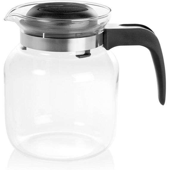 Wenco Glas-Kaffeekanne/Teekanne mit Kunststoff-Deckel, 1,25 l, Glas/Kunststoff, Transparent/Schwarz