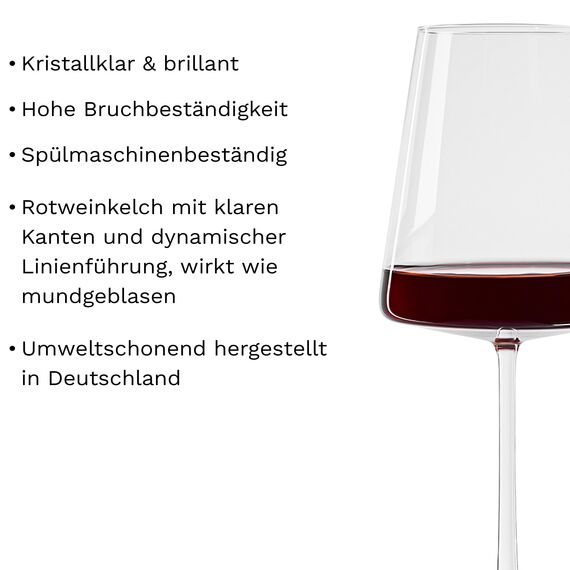 Stölzle Lausitz Rotweingläser Power 6er-Set 520ml – Hochwertige Weingläser für kräftige Rotweine – Moderne Rotweinkelche mit eckiger Form für maximale Geschmacksentfaltung – Spülmaschinen- & Stoßfest