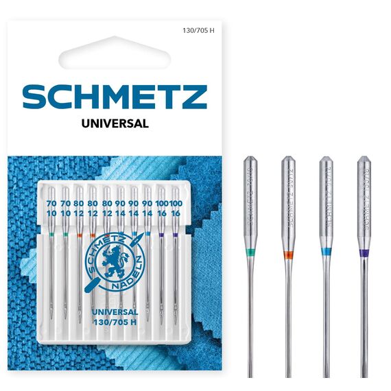 SCHMETZ | 10 Nähmaschinennadeln | Universal | 130/705 H | Nadeldicke 70/10-100/16 | auf jeder gängigen Haushaltsnähmaschine einsetzbar