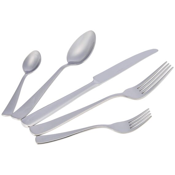 Amazon Basics Essbesteck-Set mit Eckiger Rand, Edelstahl, 20 Stück Set, für 4 Personen, Silberfarben