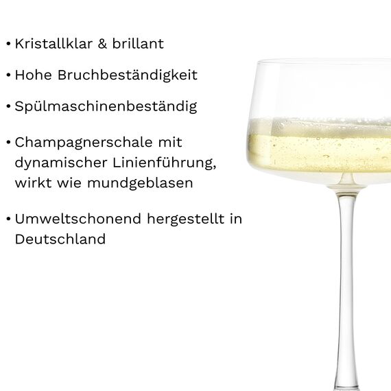 Stölzle Lausitz Champagnerschalen Power 6er-Set 275 ml – Elegante Kristallgläser ideal für Champagner, Sekt & Prosecco – Hochwertige Sektgläser aus deutscher Herstellung – Spülmaschinen- & Stoßfest