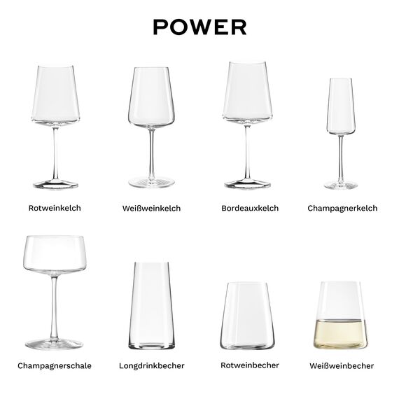 Stölzle Lausitz Weißweinbecher Power 6er-Set 380 ml – Moderne Weingläser ohne Stiel für maximale Aromaentfaltung – Flache Weißweingläser aus Kristallglas – Spülmaschinen- & Stoßfest, Made in Germany