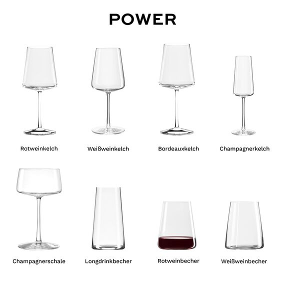 Stölzle Lausitz Rotweinbecher Power 6er-Set 520ml – Moderne Weingläser ohne Stiel für maximale Aromaentfaltung – Flache Rotweingläser aus Kristallglas – Spülmaschinen- & Stoßfest, Made in Germany