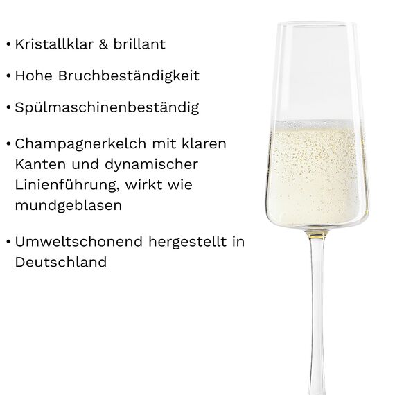Stölzle Lausitz Champagner Gläser Power 6er-Set 240ml – Eleganter Champagnerkelch ideal für Sekt & Prosecco – Hochwertige Kristall Sektgläser aus deutscher Herstellung – Spülmaschinen- & Stoßfest