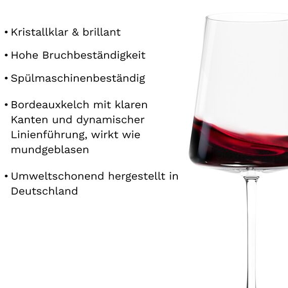 Stölzle Lausitz Bordeauxgläser Power 6er Set 650 ml – Hochwertige Weingläser ideal für Bordeaux – Moderne Bordeauxkelche aus Kristallglas für maximale Geschmacksentfaltung – Spülmaschinen- & Stoßfest
