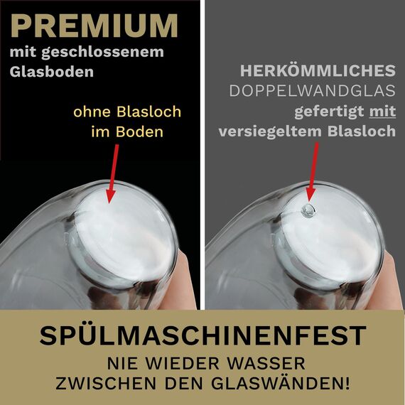 Creano PREMIUM doppelwandige Trinkgläser 250ml - 4er Set - OHNE versiegeltes LOCH deshalb Gastronomie Qualität - 100% Spülmaschinenfest - WELTNEUHEIT