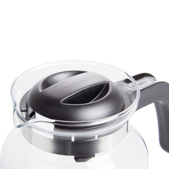 Wenco Glas-Kaffeekanne/Teekanne mit Kunststoff-Deckel, 1,25 l, Glas/Kunststoff, Transparent/Schwarz