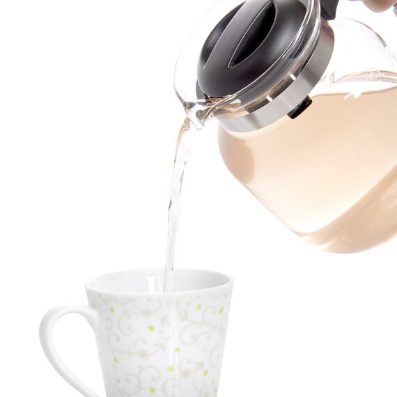 Wenco Glas-Kaffeekanne/Teekanne mit Kunststoff-Deckel, 1,25 l, Glas/Kunststoff, Transparent/Schwarz