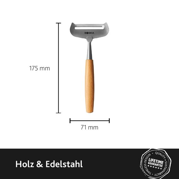 BOSKA Weichkäsehobel Amigo/Käsehobel für jungen Käse/Ergonomischer Griff/Hochwertiger Edelstahl/Buchenholz/Extra Antihaft durch BSF Behandlung/Sehr scharf/Schöne Käsescheiben