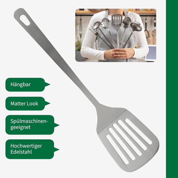 Chefkoch trifft Fackelmann Schlitzwender – Perfekt zum Wenden von Speisen, Edelstahl in mattem Look – Pfannenwender spülmaschinengeeignet