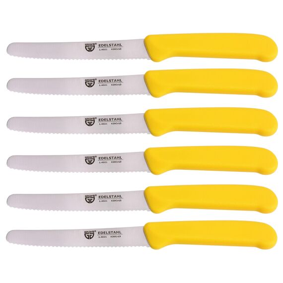 GRÄWE Tafelmesser 6 Stück, Messerset zum Schneiden, 6er Pack Brötchenmesser, Frühstücksmesser mit einseitigem Wellenschliff, Brotmesser, scharfe Messer für Brotzeit, 21 cm - Gelb