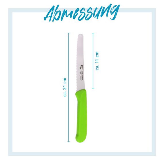 GRÄWE Tafelmesser 6 Stück, Messerset zum Schneiden, 6er Pack Brötchenmesser, Frühstücksmesser mit einseitigem Wellenschliff, Brotmesser, scharfe Messer für Brotzeit, 21 cm - Grün