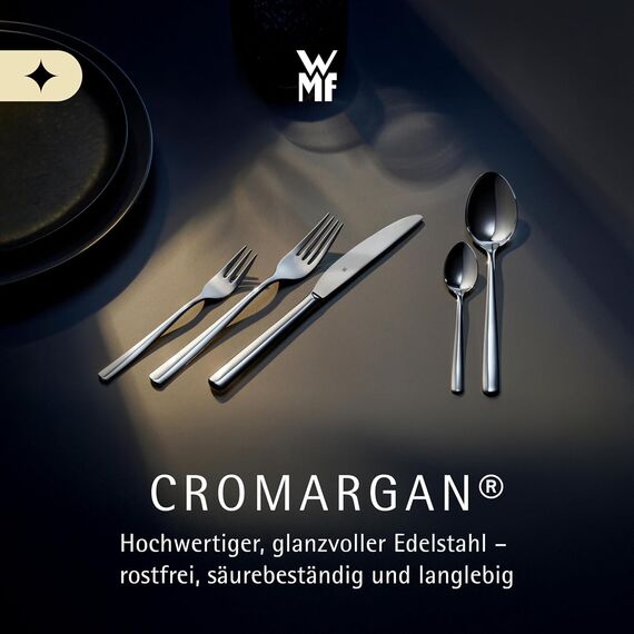 WMF Boston Besteckset 30-teilig für 6 Personen – Cromargan Edelstahl 18/10, poliert und rostfrei, spülmaschinenfest, Monobloc-Messer mit langlebiger Schärfe, elegantes Essbesteck für Alltag und Gäste