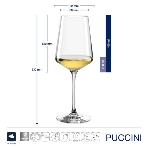 LEONARDO HOME Rieslinggläser PUCCINI (6er Set) inkl. Poliertuch • Spülmaschinenfeste Wein-Gläser (400 ml) • Stoßfest & Alltagstauglich • 040992