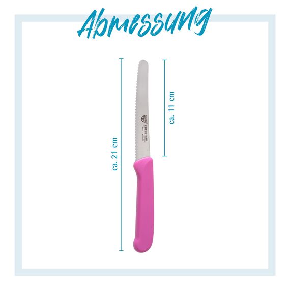 GRÄWE Tafelmesser 6 Stück, Messerset zum Schneiden, 6er Pack Brötchenmesser, Frühstücksmesser mit einseitigem Wellenschliff, Brotmesser, scharfe Messer für Brotzeit, 21 cm - Pink