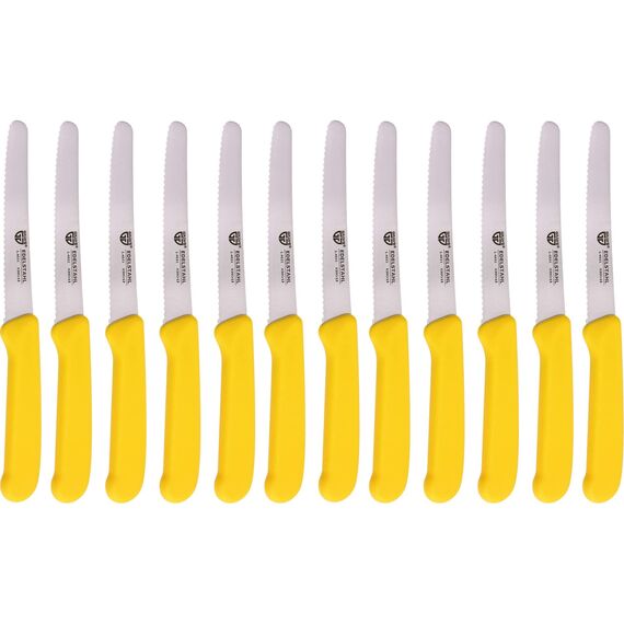 GRÄWE Tafelmesser 12 Stück, Messerset zum Schneiden, 12er Pack Brötchenmesser, Frühstücksmesser mit einseitigem Wellenschliff, Brotmesser, scharfe Messer für Brotzeit, 21 cm - Gelb