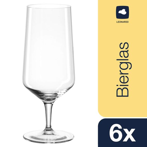 LEONARDO HOME Puccini Bier-Gläser 6er Set • Pilsgläser (410 ml) mit gezogenem Stiel • spülmaschinenfeste Biertulpen • Höhe 18,6 cm • 069541