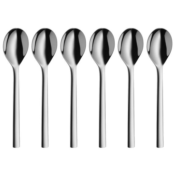 WMF Nuova Tee-/ Kaffeelöffel Set 6-teilig, 13,5 cm, Teelöffel Cromargan Edelstahl poliert, Dessertlöffel glänzend, spülmaschinengeeignet