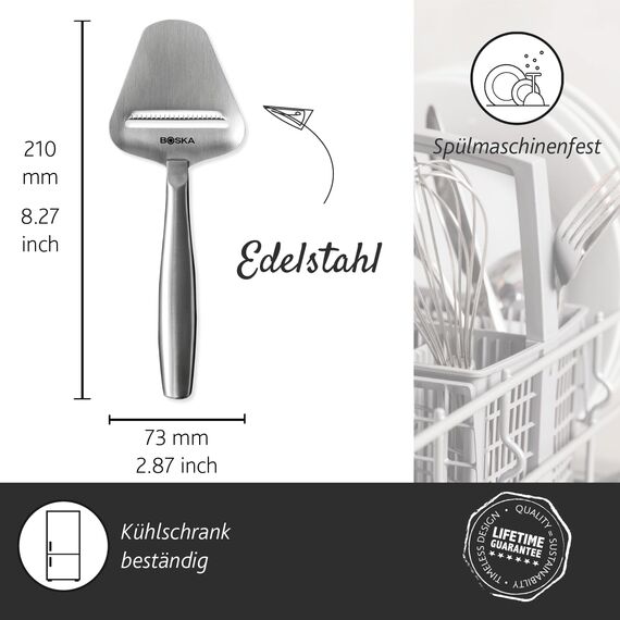 BOSKA Käsehobel Copenhagen/käseschneider für alle Käsesorten/multifunktional/Edelstahl/Silber/Spülmaschinenfest